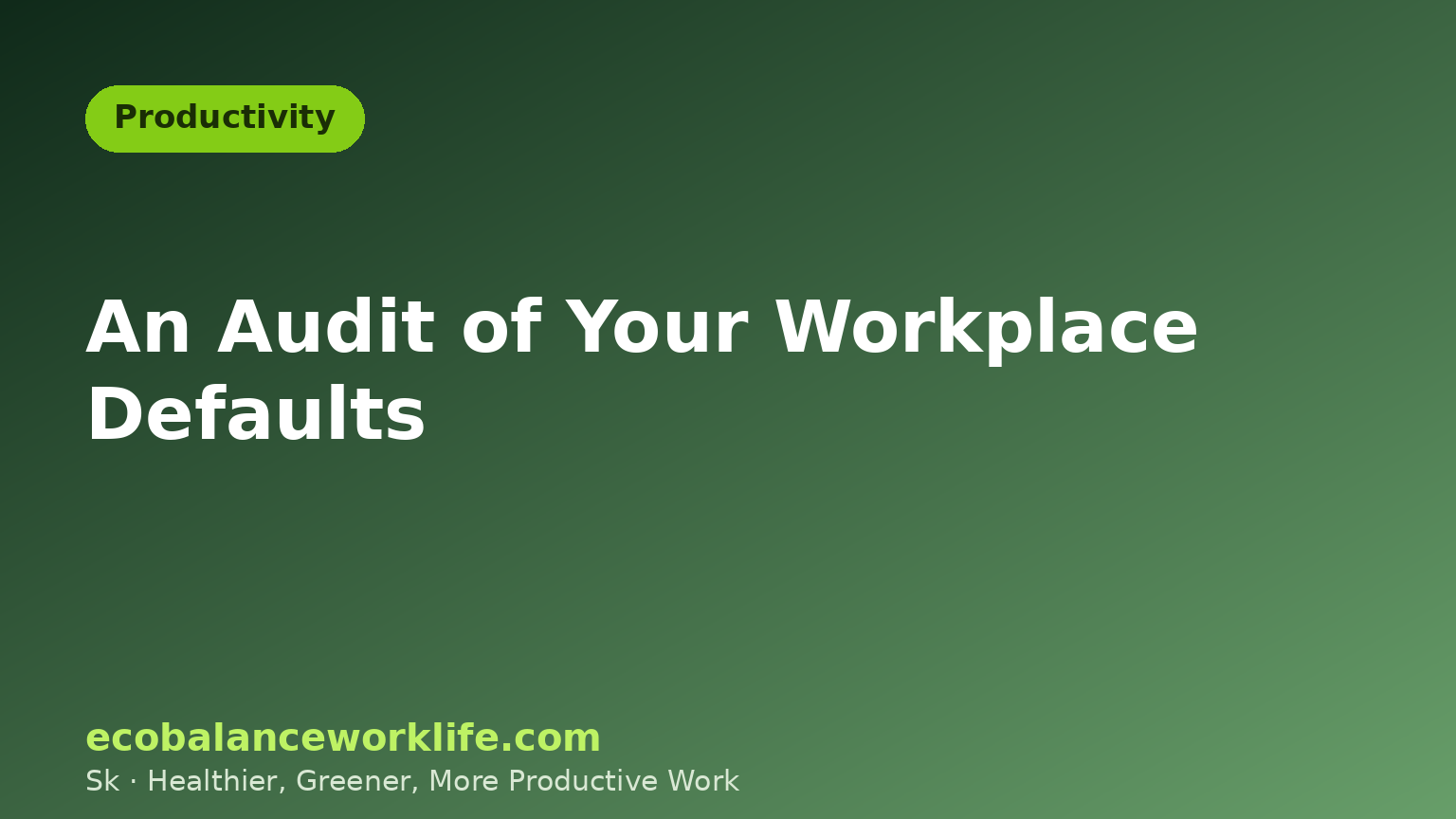 Title card introducing an audit of workplace default settings including printer, calendar and device options