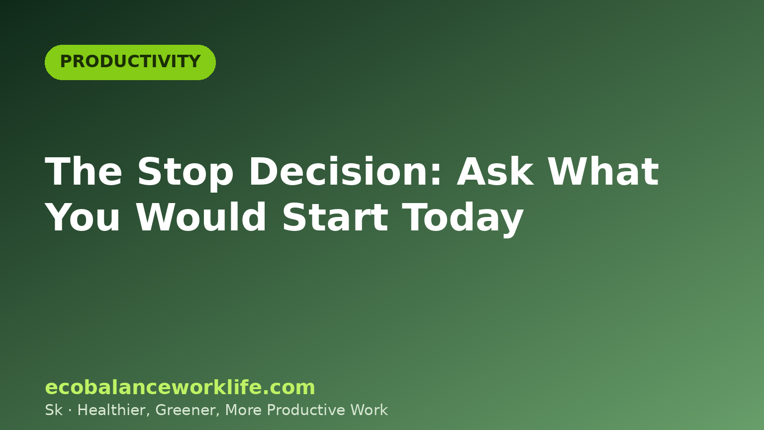 Title card reading The Stop Decision: ask what you would start today, a check against the sunk cost fallacy at work