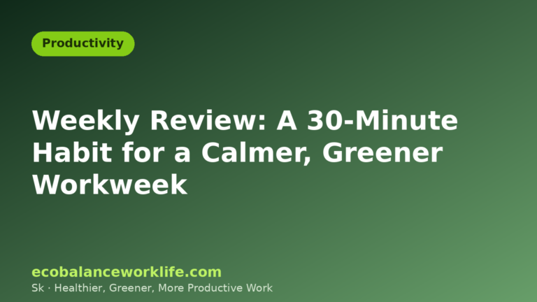 Weekly review habit title card for a calmer, greener workweek